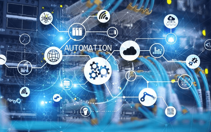 Automation network diagram connecting systems and workflows